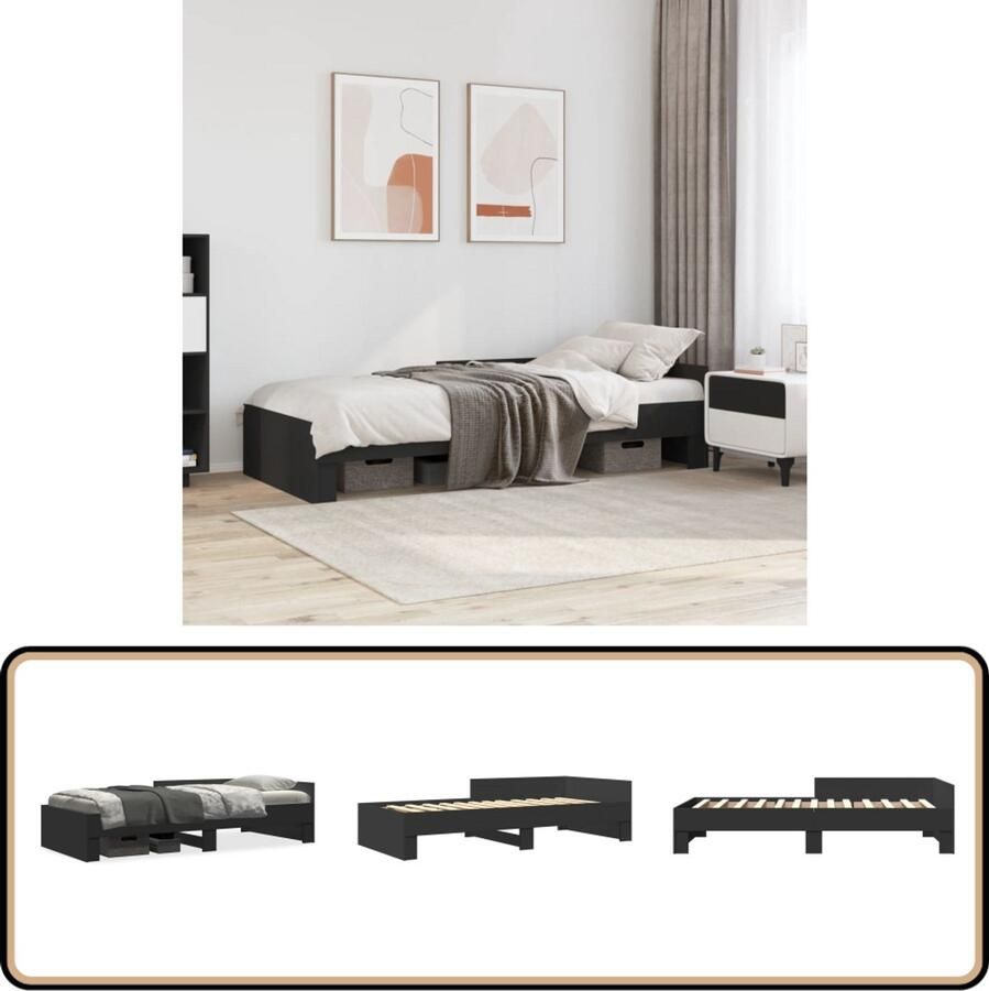 VidaXL Bedframe bewerkt hout zwart 90x190 cm