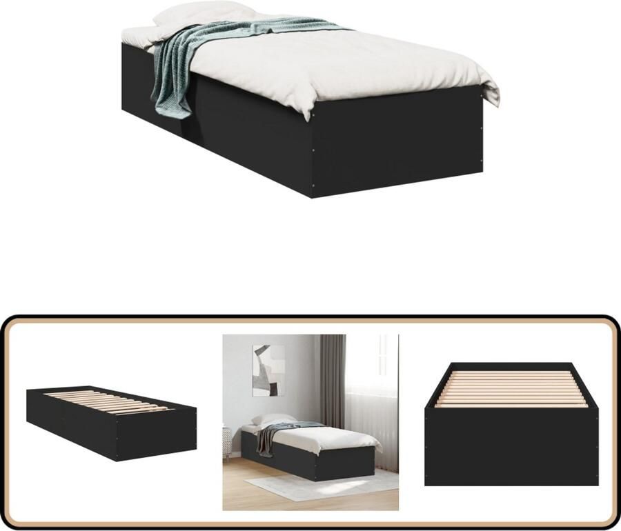VidaXL Bedframe Bewerkt Hout Zwart 90x190 cm Slaapcomfort Houten Bed Frame Modern Bed Tweepersoons Bed Zwarte Bedbank