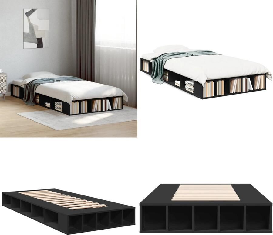 VidaXL Bedframe bewerkt hout zwart 90x200 cm Bedframe Bedframes Bed Bedbodem