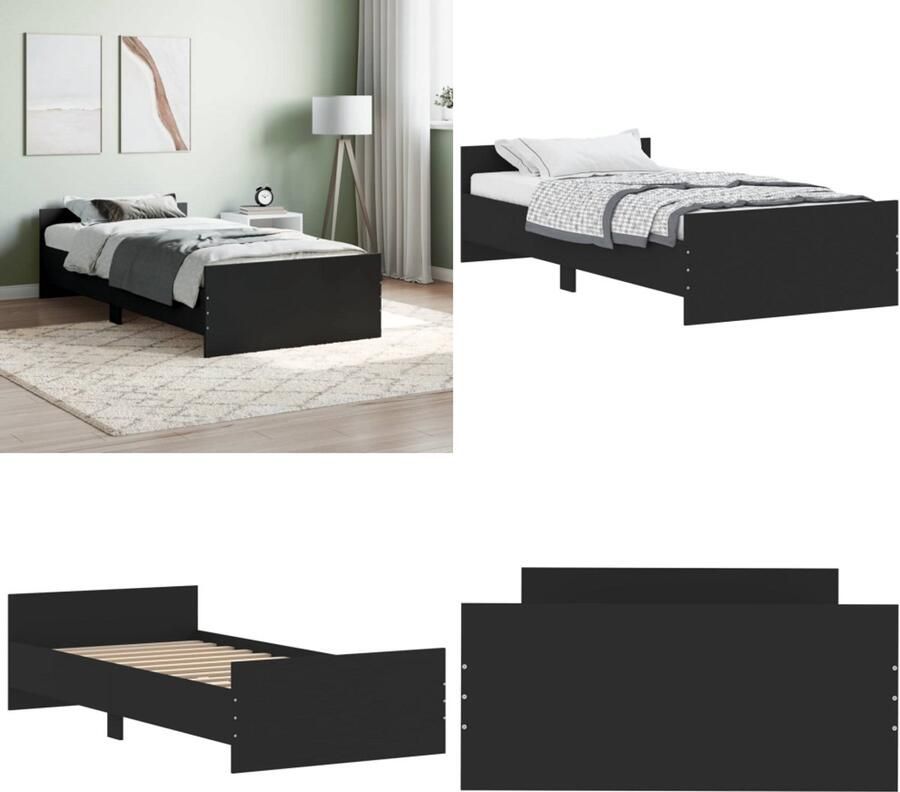 VidaXL Bedframe bewerkt hout zwart 90x200 cm Bedframe Bedframes Bed Bedbodem