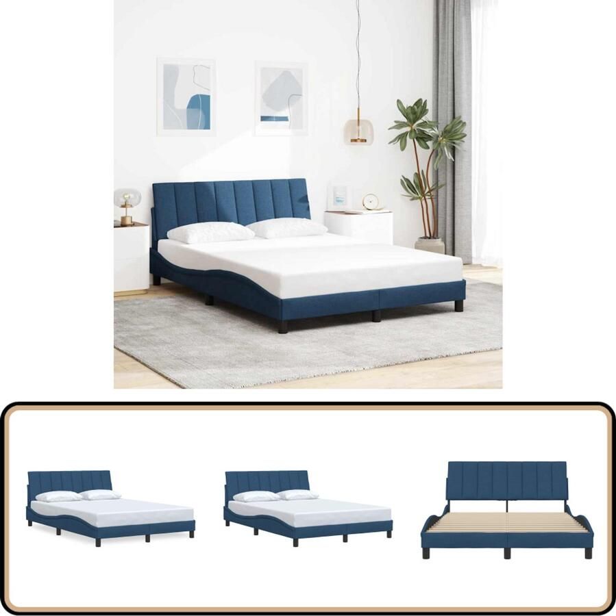 VidaXL Bedframe Blauw 140x190 cm Inclusief Hoofdbord Slaapcomfort Bed Frame Tweepersoonsbed Boxspring Nachtmeubel