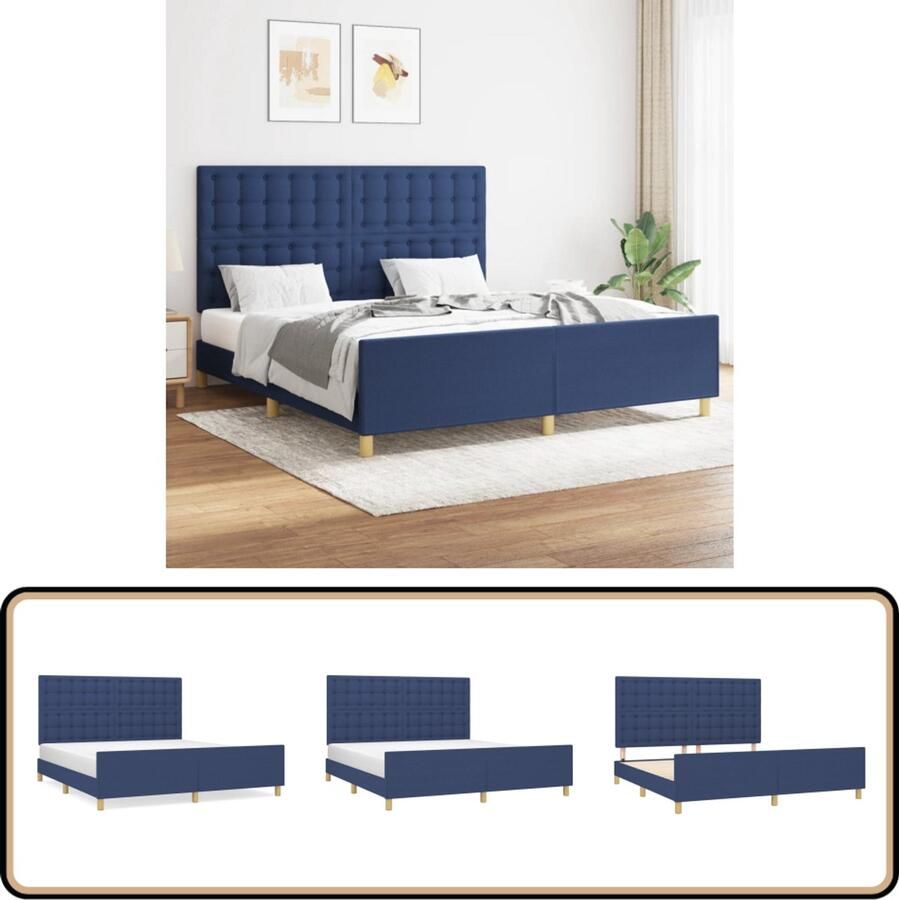 VidaXL Bedframe Blauw 160x200 cm Zonder Matras Slaapkamer Meubels Bed Frame Tweepersoons Bed Met Hoofdeinde Blauwe Bed