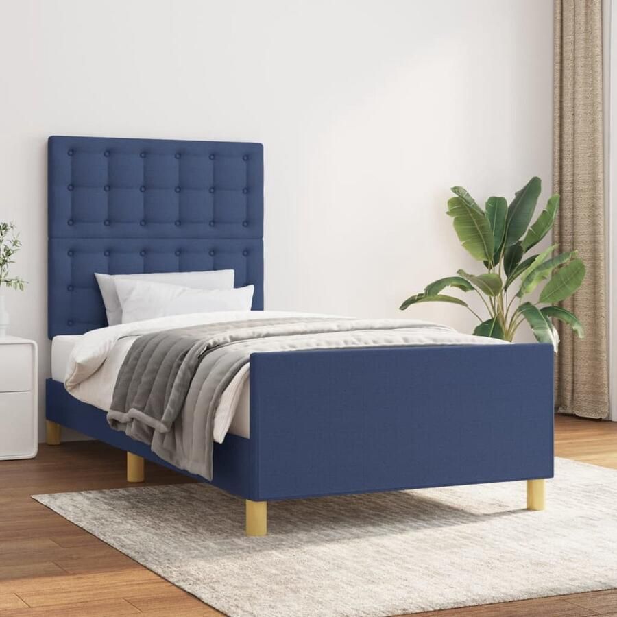 VidaXL Bedframe Blauw Stof 80x200 cm Bed Frame Slaapcomfort Tweepersoons Bed Boxspring Houten Bed Design Bed Modern Bed Comfortabel Bed Stoffen Bed - Foto 2