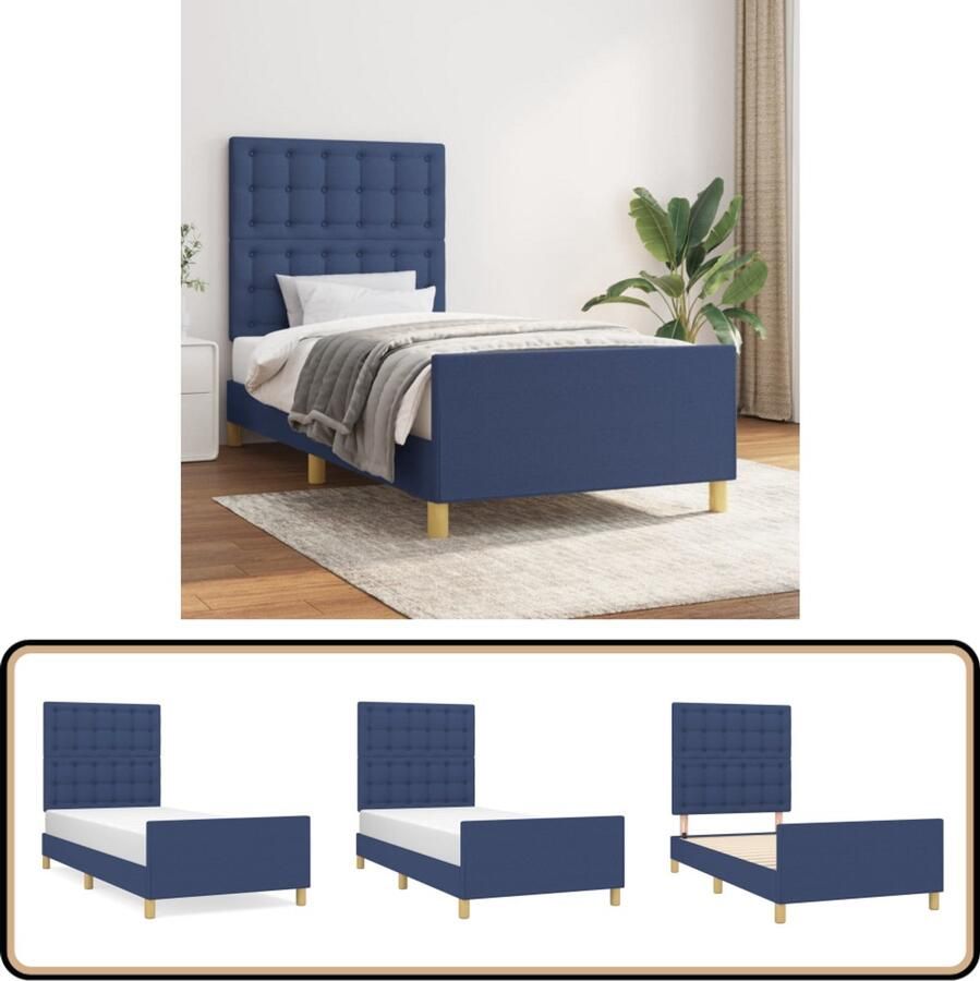 VidaXL Bedframe Blauw Stof 80x200 cm Bed Frame Slaapcomfort Tweepersoons Bed Boxspring Houten Bed Design Bed Modern Bed Comfortabel Bed Stoffen Bed