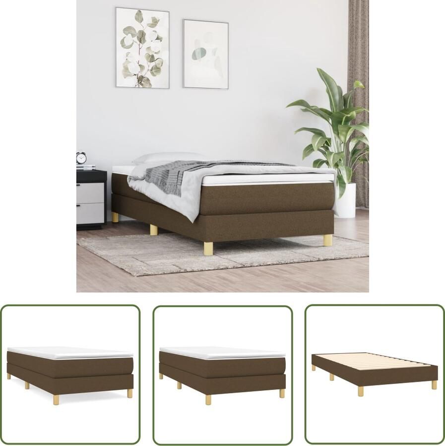The Living Store Boxspringframe stof donkerbruin 90x200 cm Boxspringframe Boxspringframes Bed Ledikant Slaapmeubel Bedframe Bedbodem Eenpersoonsbed Boxspring Bedden Ledikanten - Foto 2