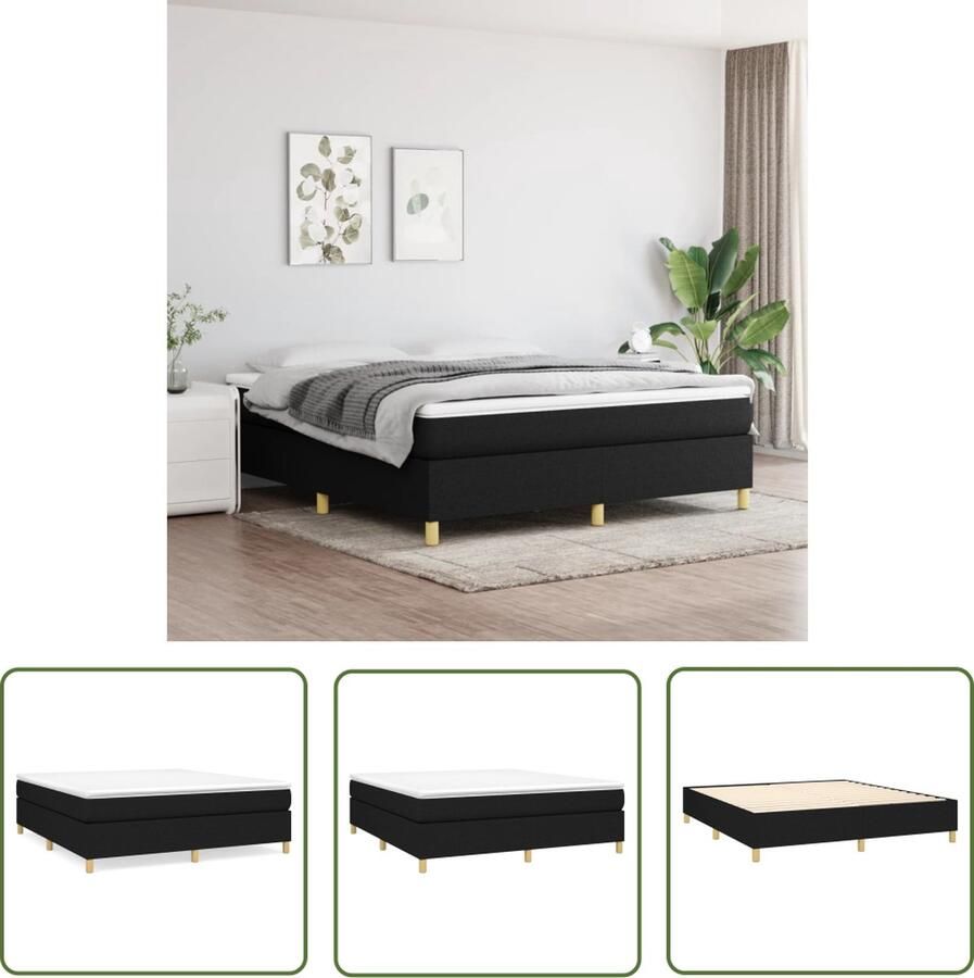The Living Store Boxspringframe Zwart 203 x 180 x 35 cm Duurzaam materiaal Ondersteunende poten Multiplex lattenbodem Matras niet inbegrepen Boxspringframe Bedframe Tweepersoons Bed Slaapkamer Meubels Design Bed