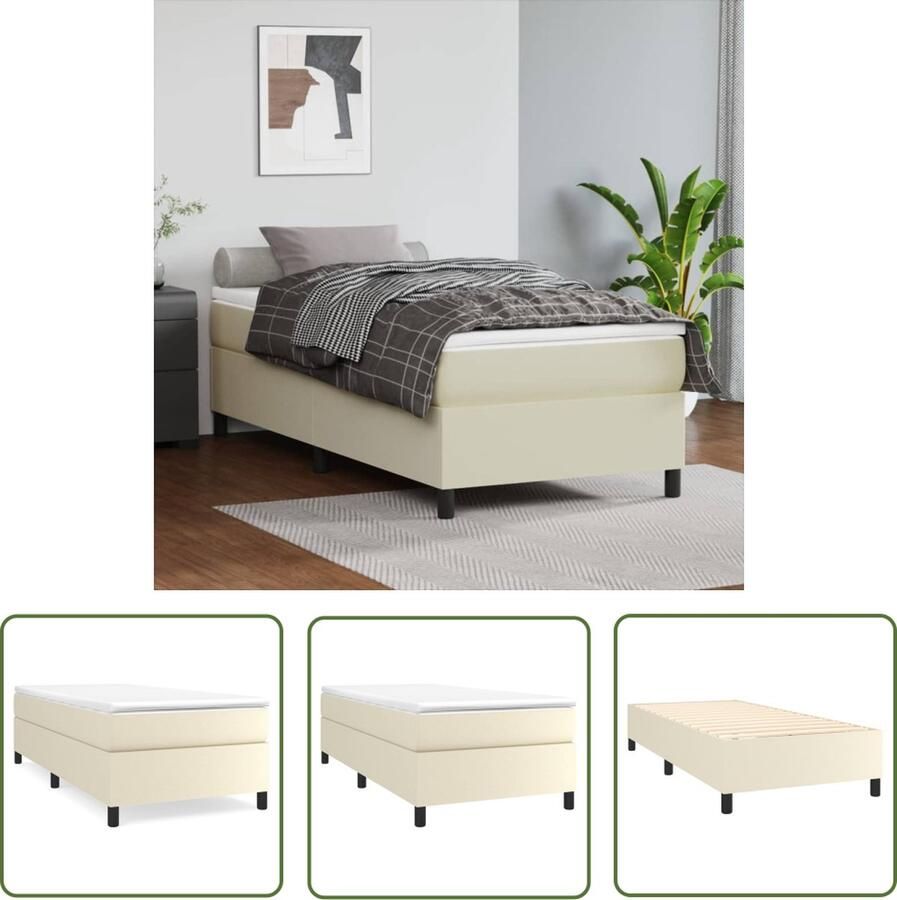 The Living Store Boxspringframe kunstleer crèmekleurig 90x190 cm Boxspringframe Boxspringframes Bed Ledikant Slaapmeubel Bedframe Bedbodem Eenpersoonsbed Boxspring Bedden Ledikanten