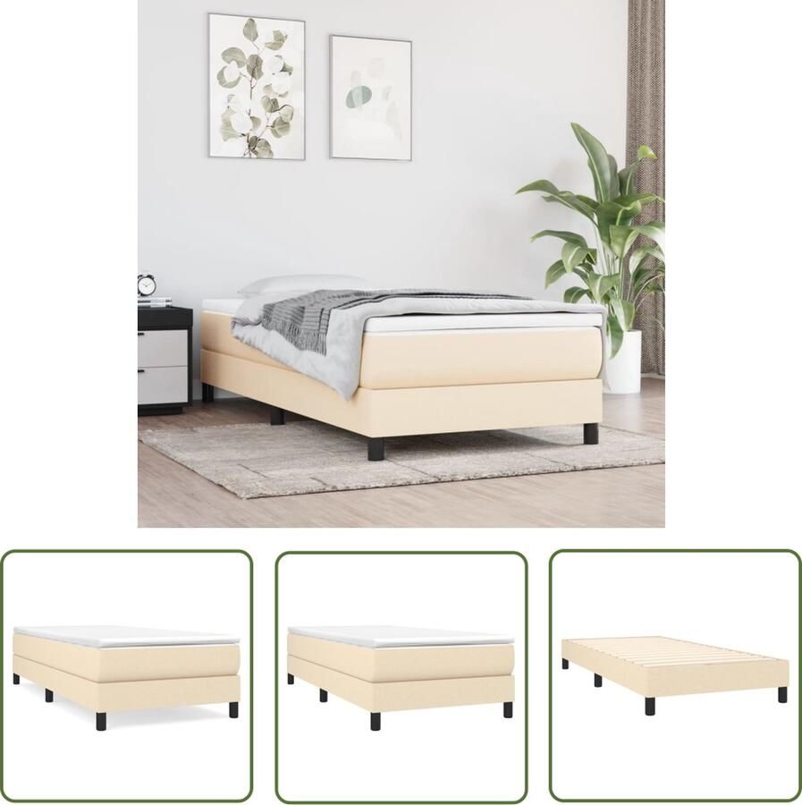The Living Store Boxspringbed Pocketvering Middelharde ondersteuning Huidvriendelijk Multiplex lattenbodem Crème 203x90x25cm Inclusief montagehandleiding