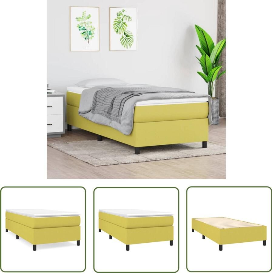 The Living Store Bedframe zonder matras 100x200 cm stof groen Boxspringframe Bedframe Tweepersoonsbed Houten Bed Stoffen Bed