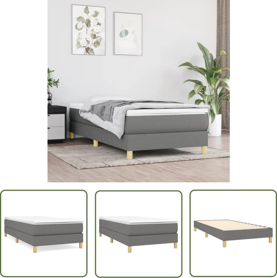 The Living Store Boxspringframe stof donkergrijs 90x190 cm Boxspringframe Boxspringframes Bed Ledikant Slaapmeubel Bedframe Bedbodem Eenpersoonsbed Boxspring Bedden Ledikanten - Foto 2
