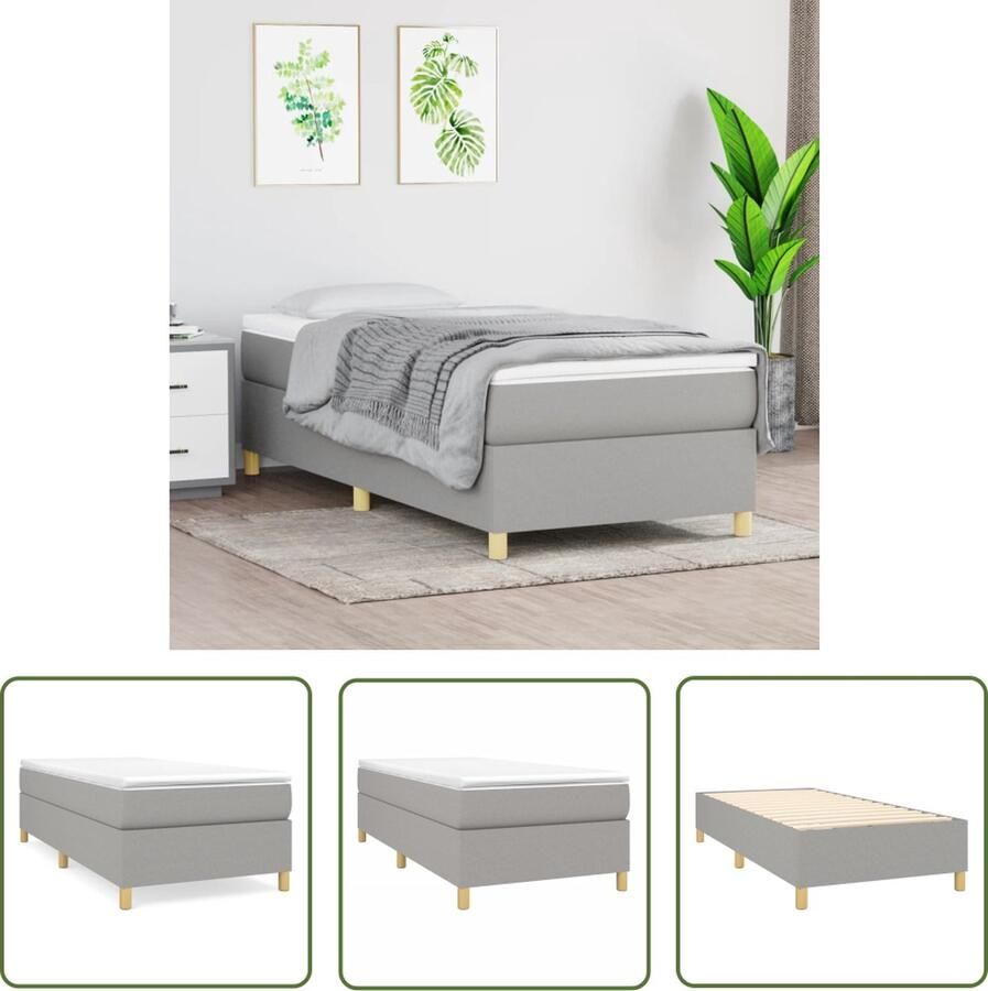 The Living Store Boxspringframe stof lichtgrijs 90x190 cm Boxspringframe Boxspringframes Bed Ledikant Slaapmeubel Bedframe Bedbodem Eenpersoonsbed Boxspring Bedden Ledikanten