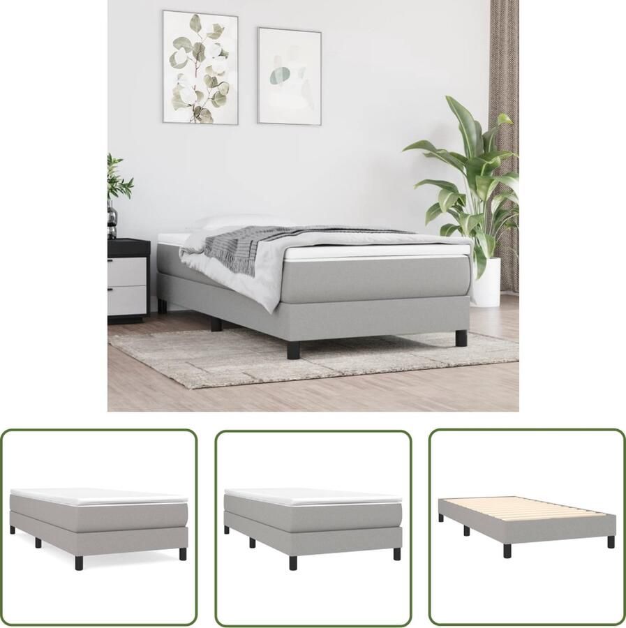 The Living Store Bedframe Boxspring Lichtgrijs 203 x 90 x 25 cm Stof Multiplex Geschikt voor 90 x 200 cm matras (exclusief) Boxspringframe Bedframe Slaapkamer Tweepersoonsbed Enkelbed - Foto 2