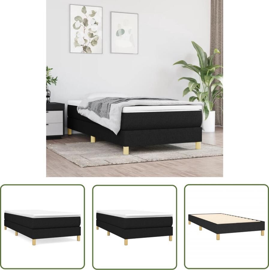 The Living Store Boxspringframe stof zwart 90x200 cm Boxspringframe Boxspringframes Bed Ledikant Slaapmeubel Bedframe Bedbodem Eenpersoonsbed Boxspring Bedden Ledikanten