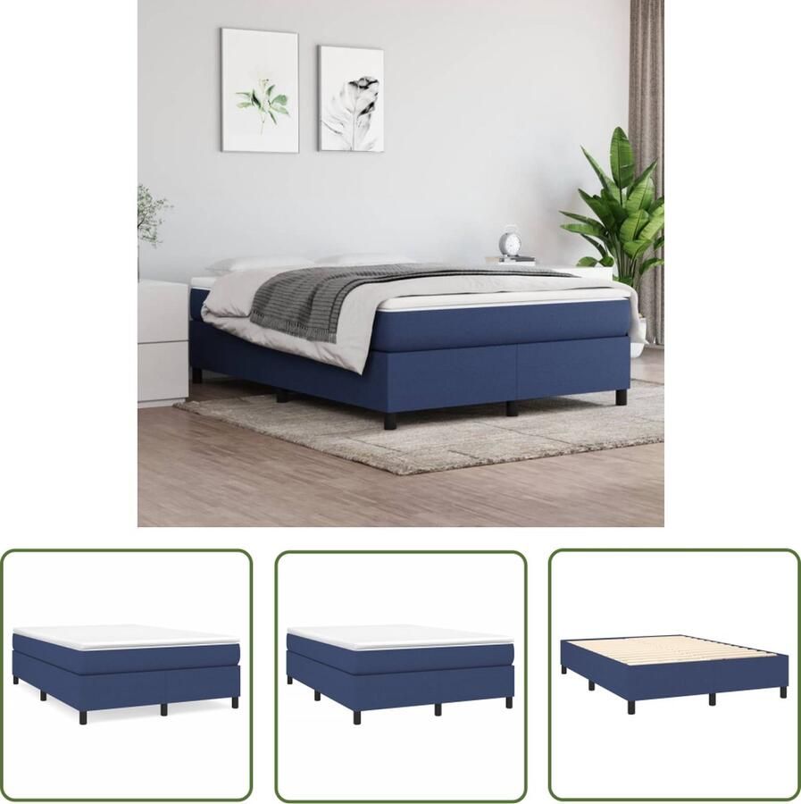 The Living Store Boxspringframe Blauw 193x140x35cm Ademend en Duurzaam Boxspringframe Bedframe Tweepersoonsbed Blauwe Bed Stoffen Bed