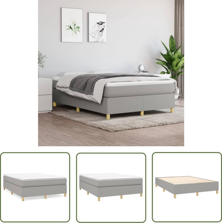 The Living Store Boxspringframe stof lichtgrijs 140x190 cm Boxspringframe Boxspringframes Bed Ledikant Slaapmeubel Bedframe Bedbodem Tweepersoonsbed Boxspring Bedden Ledikanten