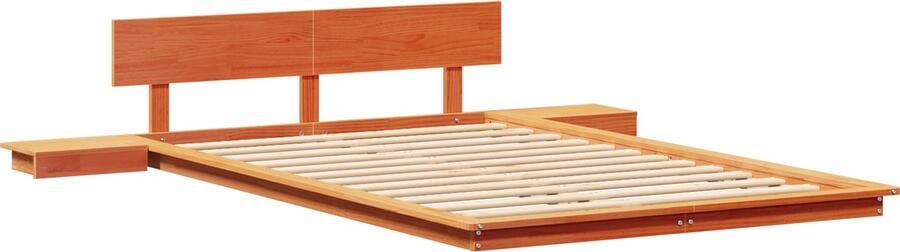 VidaXL Vloerbedframe met Nachtkastjes Gewaxed Bruin 120x200cm Massief Hout