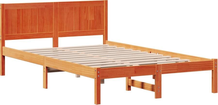 VidaXL Bedframe met hoofdeinde Bruin 135 x 190 cm Massief grenenhout