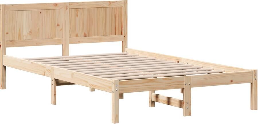 VidaXL Bedframe met hoofdeinde Bruin 135 x 190 cm Massief grenenhout