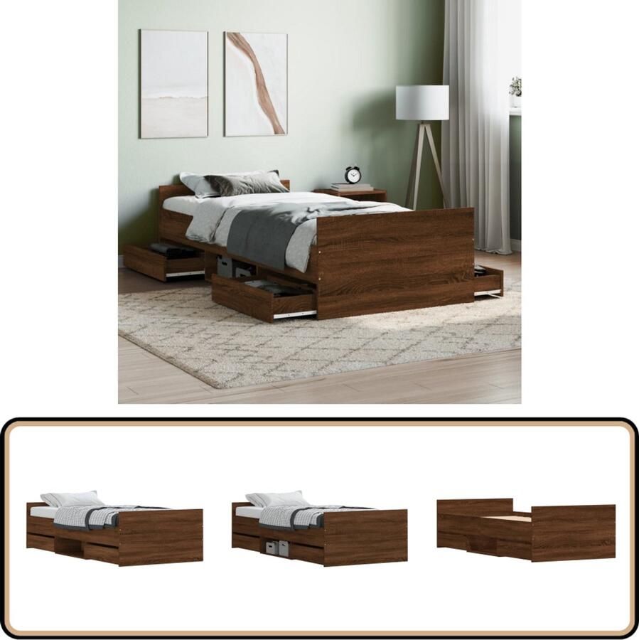 VidaXL Bedframe Bruin Eiken 100x200 cm Bed Frame Tweepersoons Bed Houten Bed Bruine Eiken Kleur Bed Met Lade