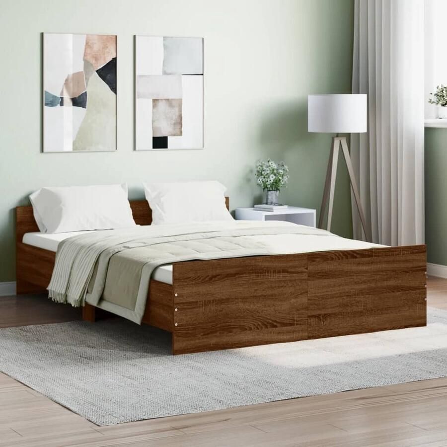 VidaXL Bedframe Bruin Eiken 140x190 cm Bed Frame Houten Bed Tweepersoons Bed Bruine Eiken Kleur Slaap Comfort Boxspring Bed Stapelbare Bedden - Foto 2