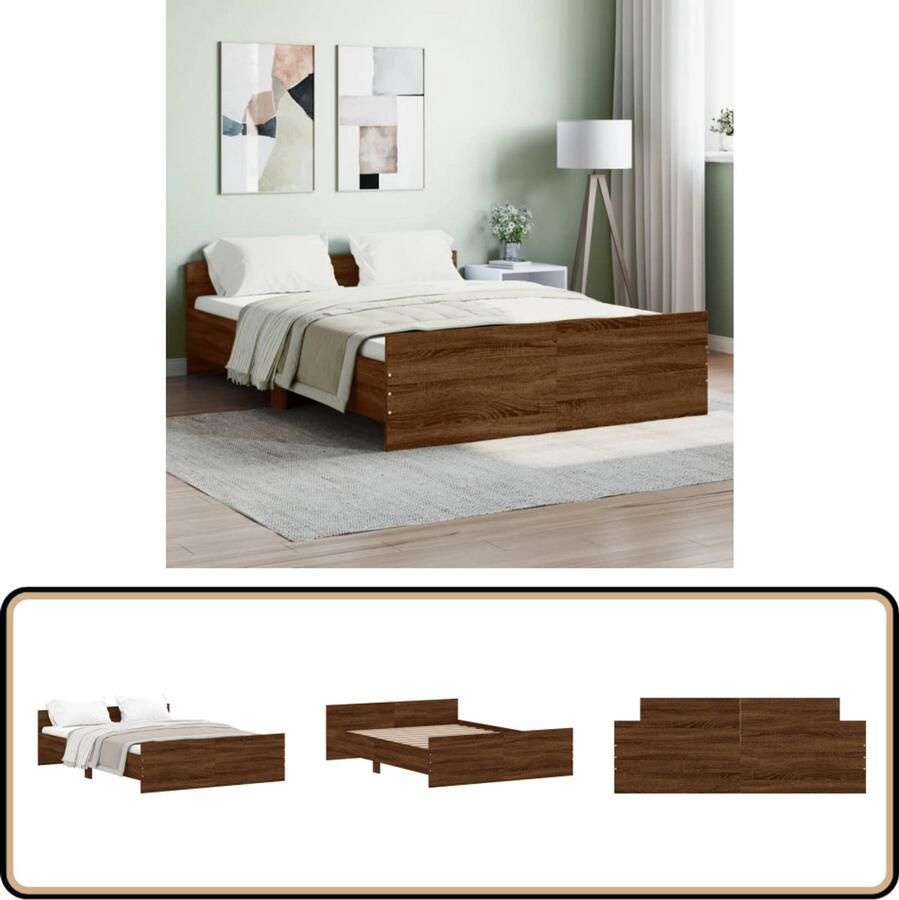 VidaXL Bedframe Bruin Eiken 140x190 cm Bed Frame Houten Bed Tweepersoons Bed Bruine Eiken Kleur Slaap Comfort Boxspring Bed Stapelbare Bedden