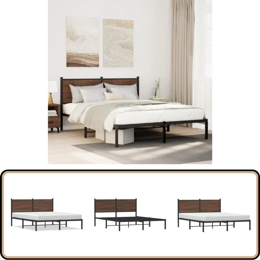 VidaXL Bedframe met hoofdbord zonder matras bruin eiken 140x200 cm Bedframe Houten Bed Met Hoofdbord Slaapkamers Bedroom Furniture
