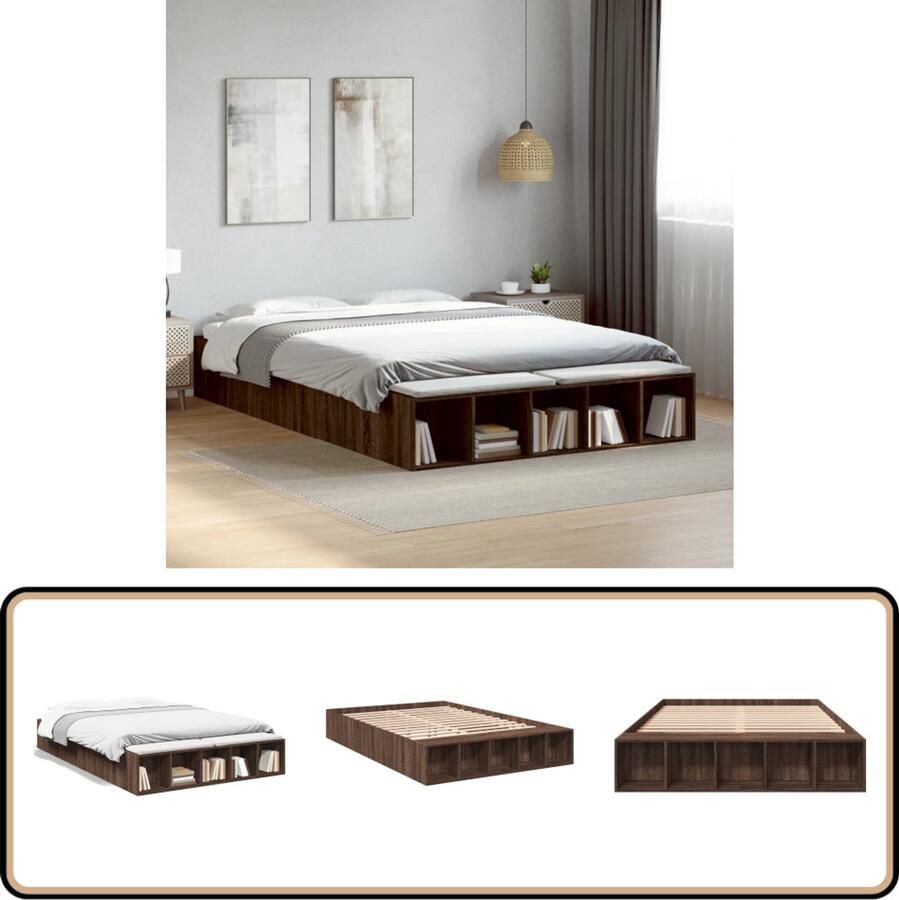 VidaXL Bedframe Bruin Eiken 150x200 cm Bed Frame Houten Bed Tweepersoonsbed Boxspring Bed Slaapcomfort
