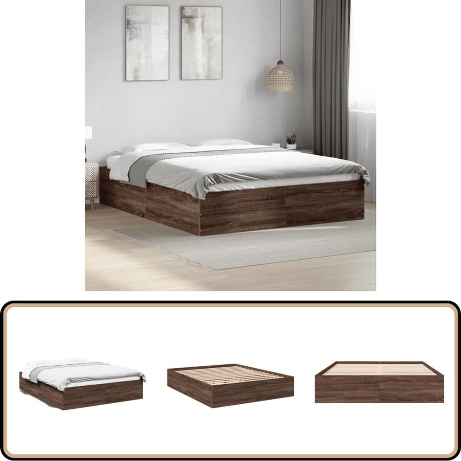 VidaXL Bedframe Bruin Eiken 150x200 cm Bed Frame Houten Bed Tweepersoonsbed Bruin Bed Modern Bed
