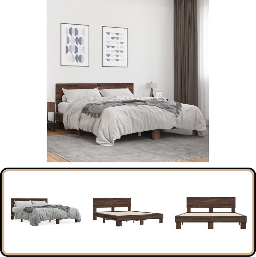 VidaXL Bedframe Bruin Eiken 150x200 cm Slaapcomfort Houten Bedframe Tweepersoons Bed Bruine Eiken Kleur Lattenbodem