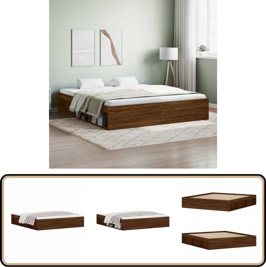 VidaXL Bedframe Bruin Eiken 180x200 cm Houten Bed Frame King Size Bed Super King Bed Slaapkamersdecoratie Bedstede
