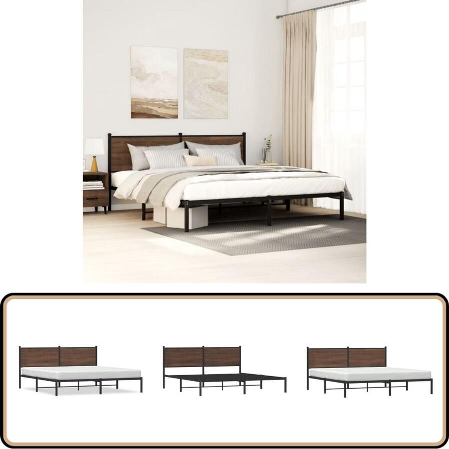 VidaXL Bedframe Bruin Eiken 180x200 cm Zonder Matras Staal Frame Bruin Bed Tweepersoons Bed Boxspring Frame Houten Bed