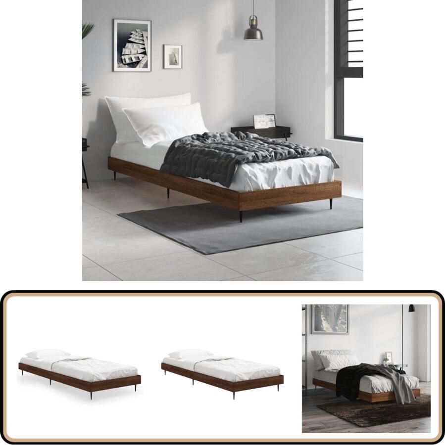 VidaXL Bedframe Bruin Eiken 75x190 cm Bed Frame Houten Bed Bruine Bed Tweepersoons Bed Enkel Bed Bedroom Furniture