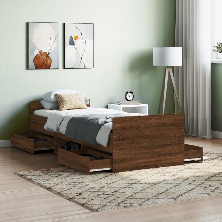 VidaXL Bedframe Bruin Eiken 75x190 cm Bed Frame Houten Bed Tweepersoons Bed Slaapcomfort Bergruimte Design Bed Modern Bed Landelijk Bed - Foto 2