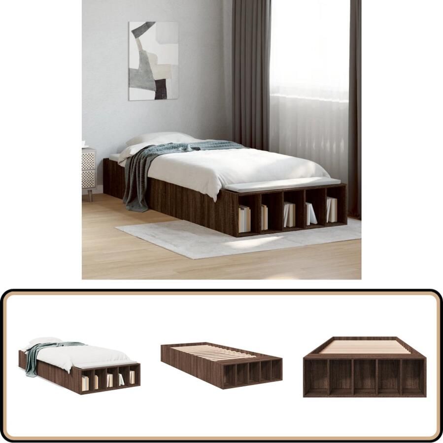 VidaXL Bedframe Bruin Eiken 75x190 cm Bed Frame Houten Bed Tweepersoonsbed Slaapcomfort Design Bed
