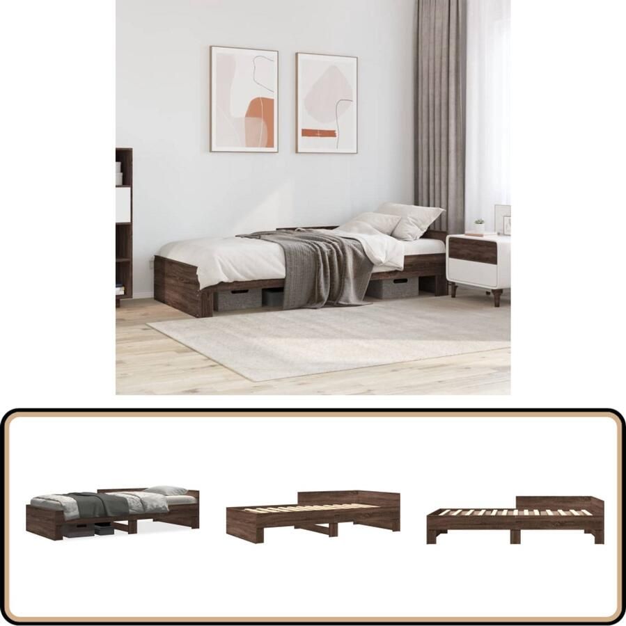 VidaXL Bedframe bruin eiken 75x190 cm Bruin Houten Bed Eikenhouten Bed Tweepersoonsbed Kinderbed Bedframe Boxspring Bed Slaapcomfort Design Bed Modern Bed Budget Bed Goedkoop Bed Kwalitatief Bed Betrouwbaar Bed