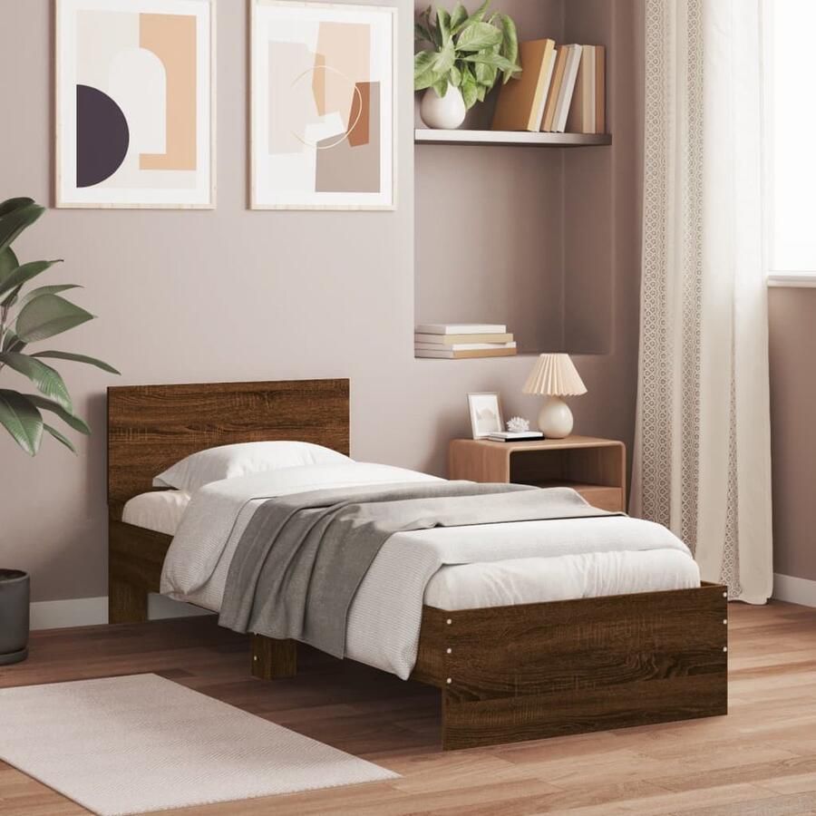 VidaXL Bedframe Bruin Eiken 75x190 cm Bruin Houten Bed Frame Eikenhouten Bed Tweepersoonsbed Boxspring Bed Bedstede Bedbank Hoofdbord Bed Met Hoofsteun Slaapkamer Meubels Comfortabel Bed Design Bed Modern Bed Budget Bed - Foto 2