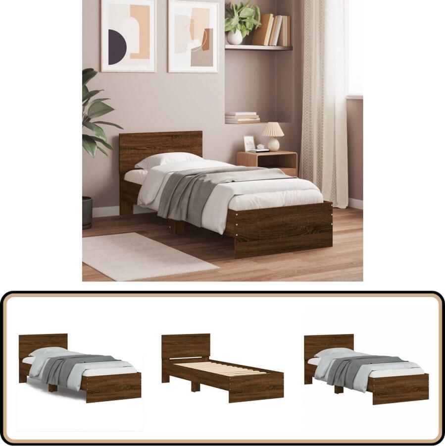 VidaXL Bedframe Bruin Eiken 75x190 cm Bruin Houten Bed Frame Eikenhouten Bed Tweepersoonsbed Boxspring Bed Bedstede Bedbank Hoofdbord Bed Met Hoofsteun Slaapkamer Meubels Comfortabel Bed Design Bed Modern Bed Budget Bed