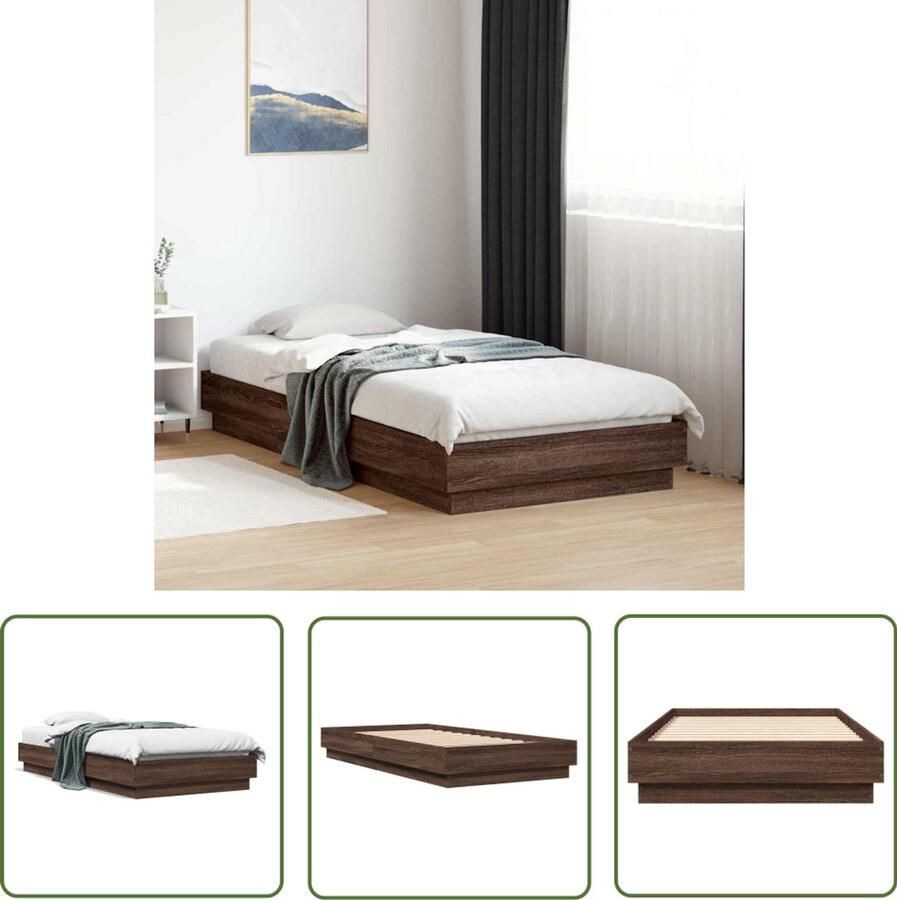 VidaXL Bedframe Bruin Eiken 90x190 cm Bedframe Slaapcomfort Houten Bedframe Brons Kleur Woonkamer Meubels
