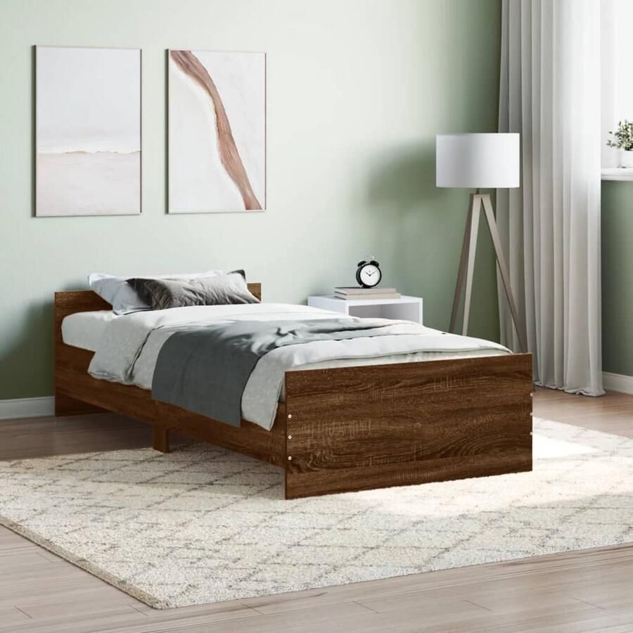 VidaXL Bedframe Bruin Eiken 90x190 cm Hout Slaapcomfort Houten Bed Frame Bedbodemsysteem Tweepersoons Bed Enkelpersoons Bed Design Bed Modern Bed Rustiek Bed Bruine Bed - Foto 2
