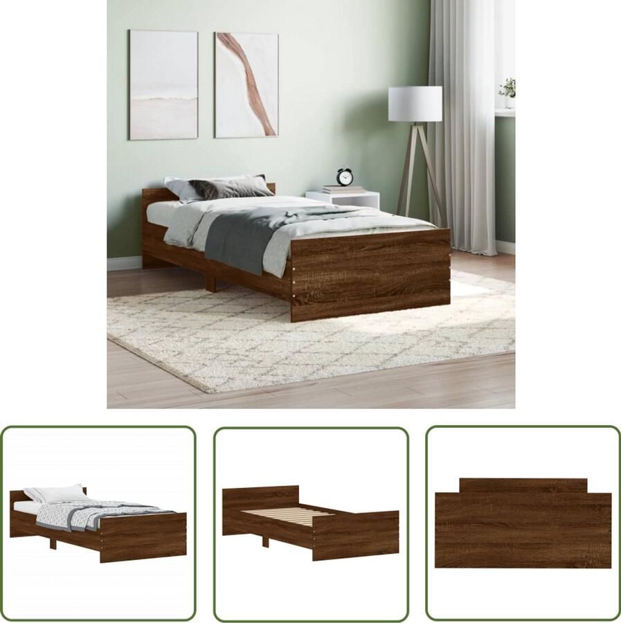 VidaXL Bedframe Bruin Eiken 90x190 cm Hout Slaapcomfort Houten Bed Frame Bedbodemsysteem Tweepersoons Bed Enkelpersoons Bed Design Bed Modern Bed Rustiek Bed Bruine Bed