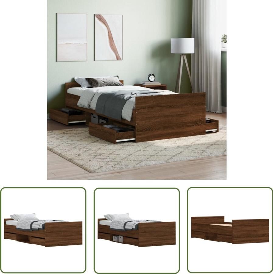 VidaXL Bedframe Bruin Eiken 90x200 cm Bed Frame Houten Bed Tweepersoons Bed Slaapcomfort Boxspring Stapelbare Bedden Kinderbed