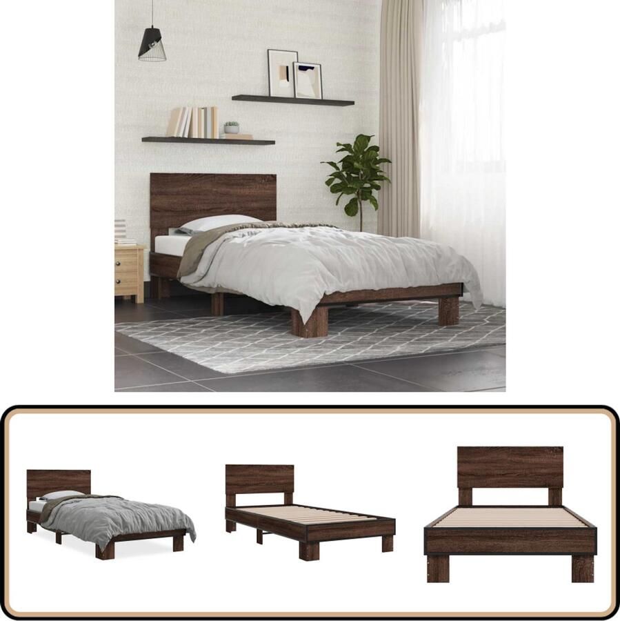 VidaXL Bedframe Bruin Eiken 90x200 cm Bruin Houten Bed Houten Bedframe Tweepersoons Bed Boxspring Bed Met Hoofdbord