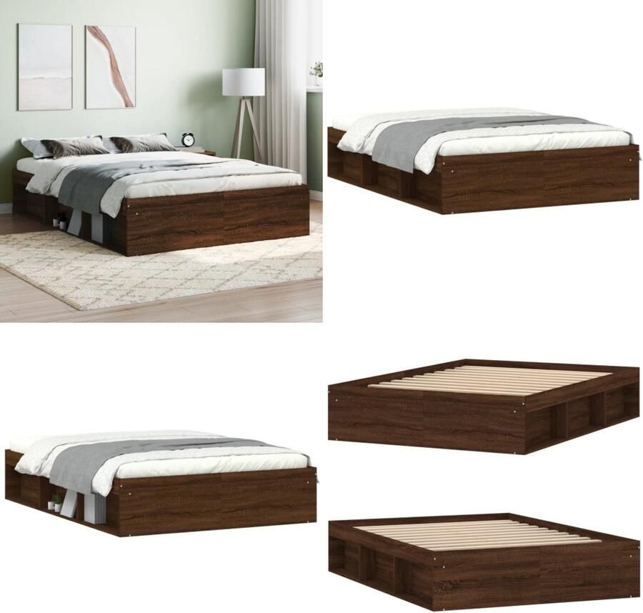 VidaXL Bedframe bruin eikenkleur 135x190 cm Double Bedframe Bed Bedbodem