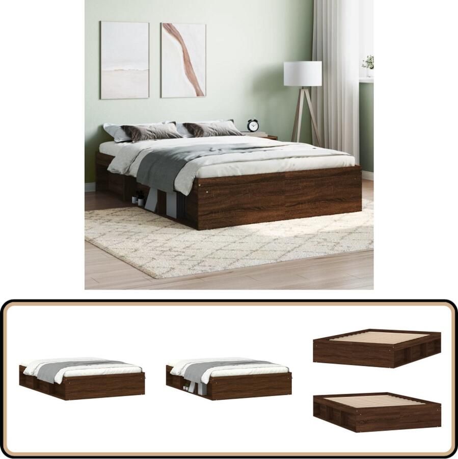 VidaXL Bedframe Bruin eikenkleur 135x190 cm Houten Bedframe Bruine Eiken Kleur Tweepersoons Bed Boxspring Bed Stapelbare Bedbodems