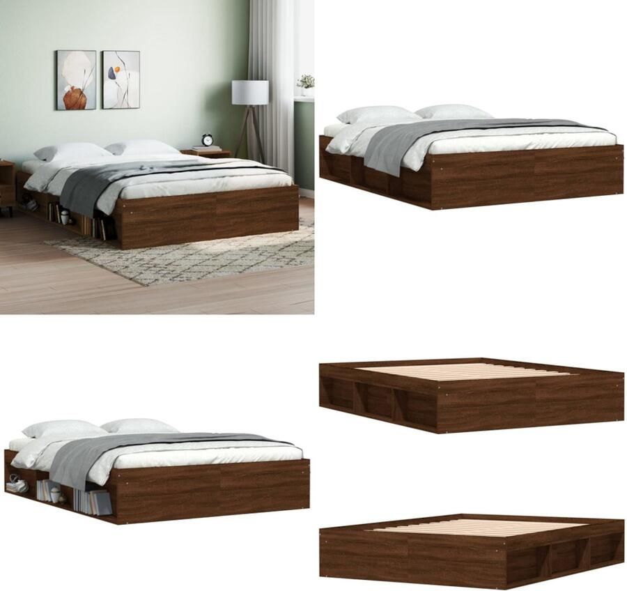 VidaXL Bedframe bruin eikenkleur 150x200 cm King Size Bedframe Bed Bedbodem