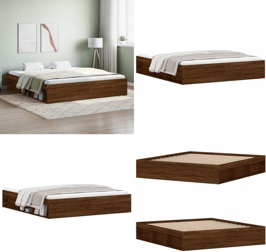 VidaXL Bedframe bruin eikenkleur 180x200 cm Super King Size Bedframe Bed Bedbodem