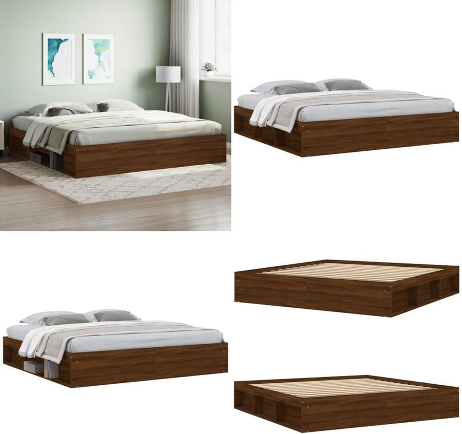 VidaXL Bedframe bruin eikenkleur 200x200 cm Bedframe Bed Bedbodem