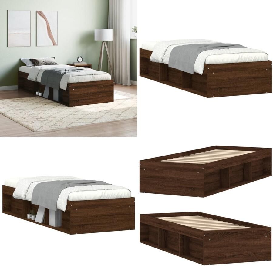 VidaXL Bedframe bruin eikenkleur 75x190 cm Bedframe Bedframes Bed Bedbodem