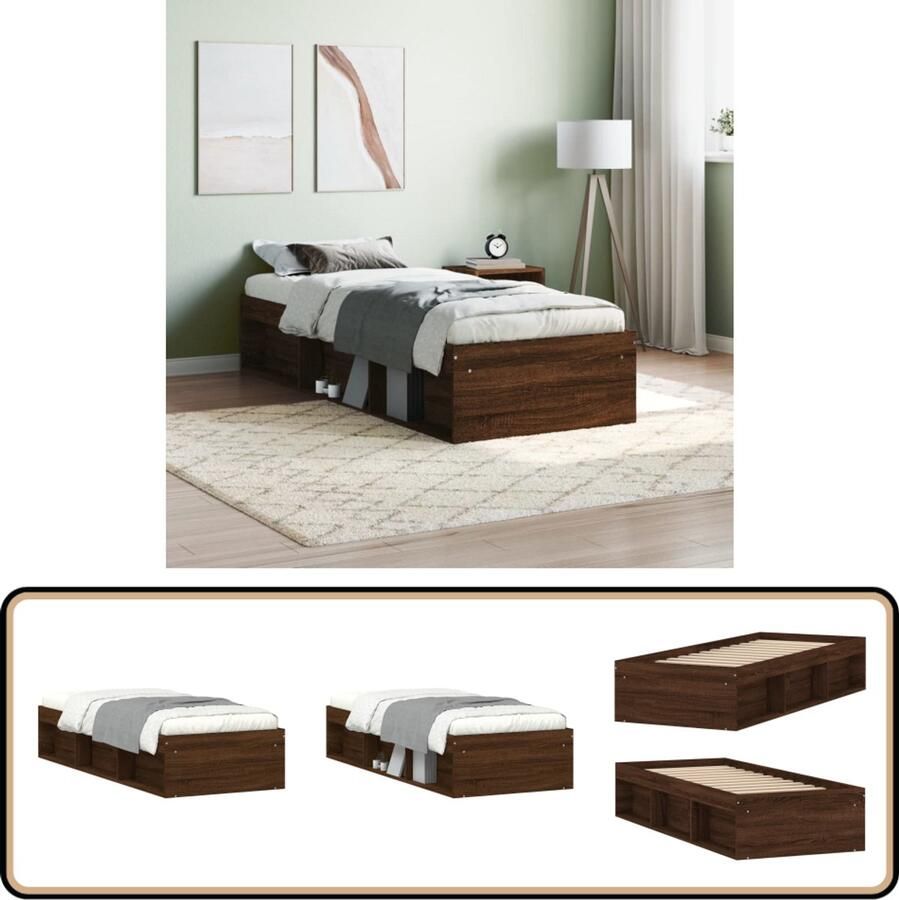 VidaXL Bedframe Bruin Eikenkleur 75x190 cm Houten Bed Frame Logeerbed Bruine Eiken Kleur Tweepersoons Bed Stapelbare Bedden Bed Met Opbergvak