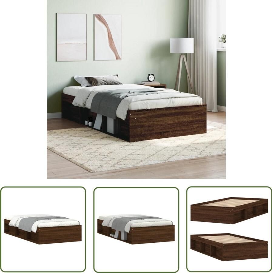 VidaXL Bedframe Bruin Eikenkleur 90x200 cm Houten Bed Frame Woonkamer Meubilair Modern Bed Tweepersoons Bed Bruine Eiken Kleur Compact Bed Stapelbare Bed